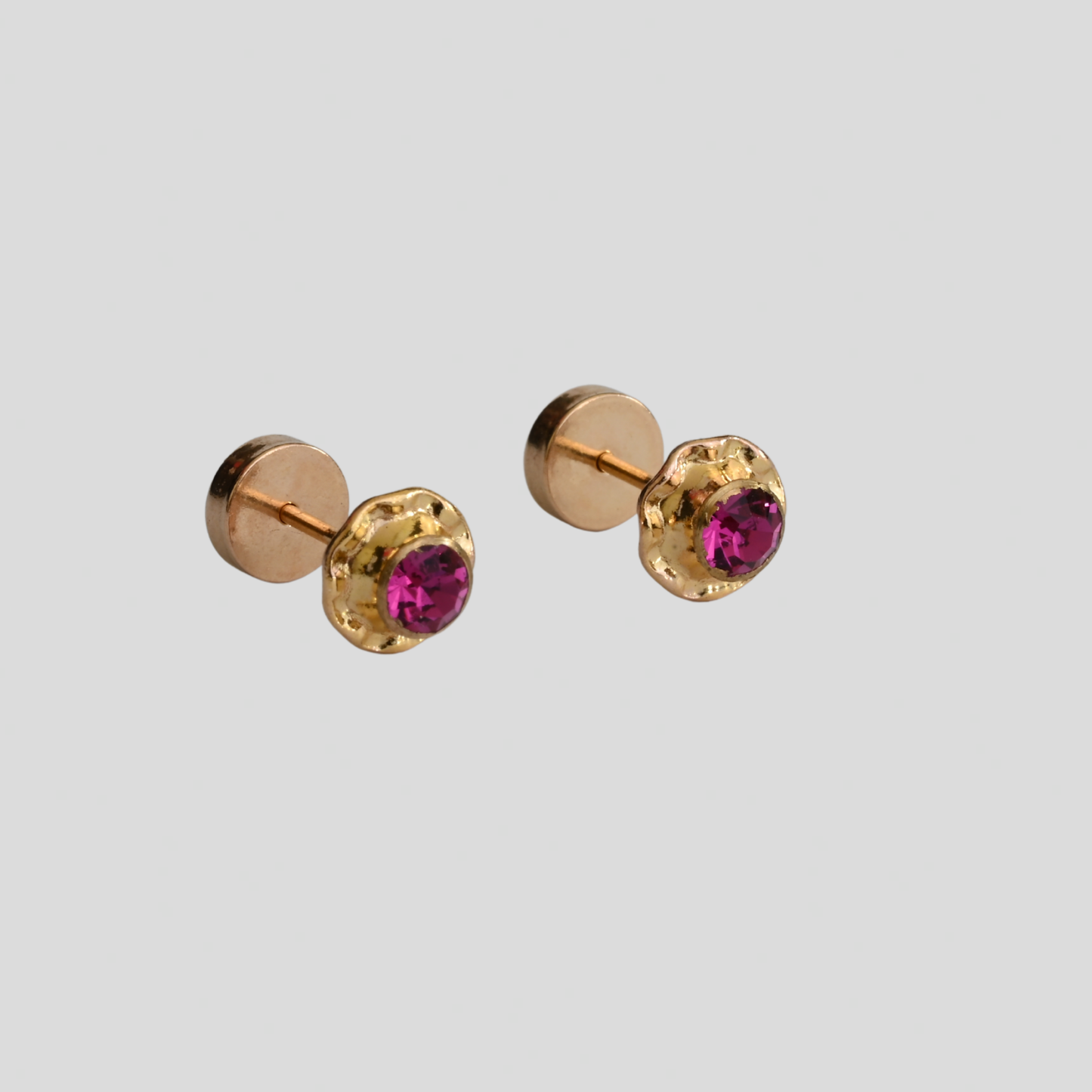 Aros Abridores Chatón Morado Oro Rosado 14K
