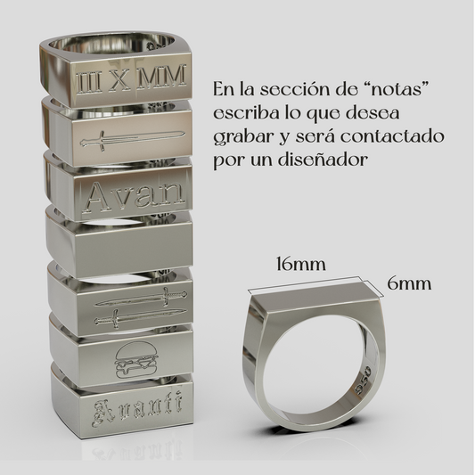 Anillo Sello Rectangular Personalizable Plata 950