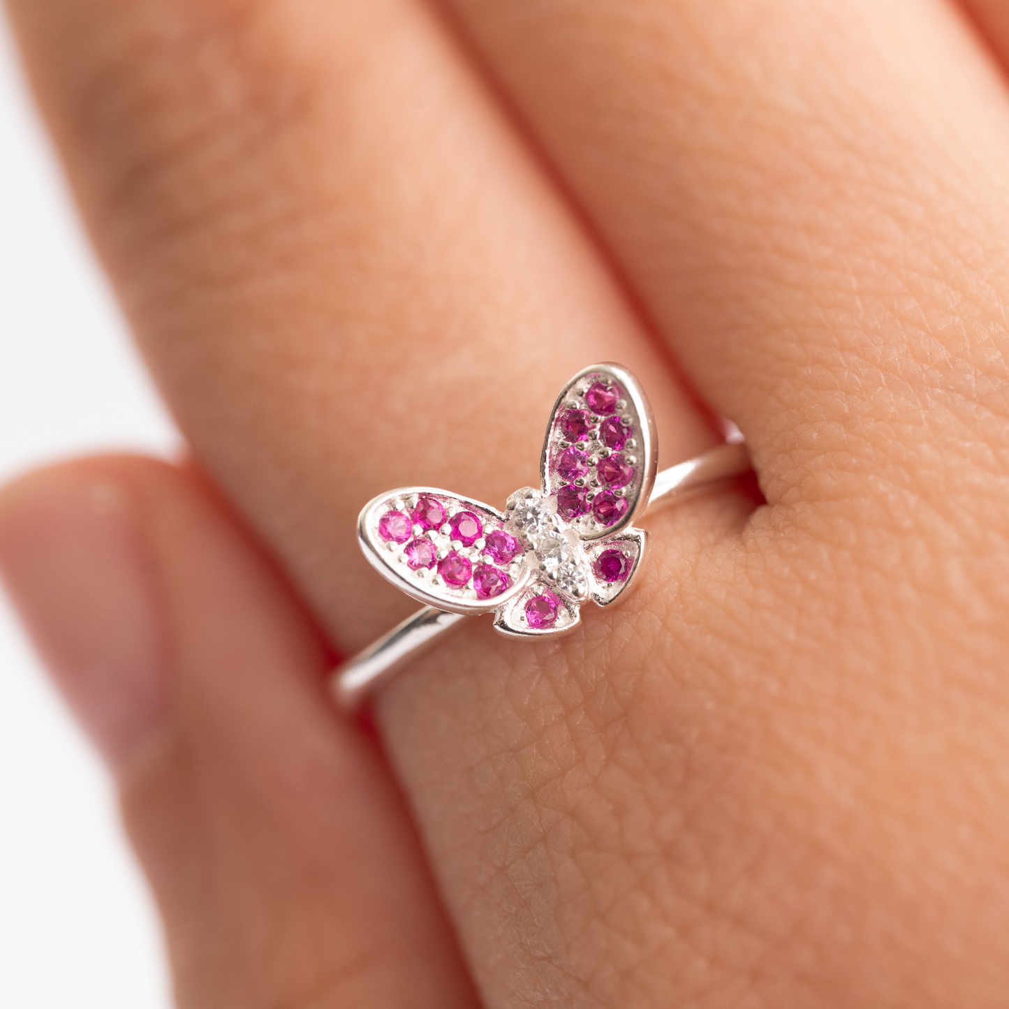 Anillo Plata 925 Mariposa Rosa