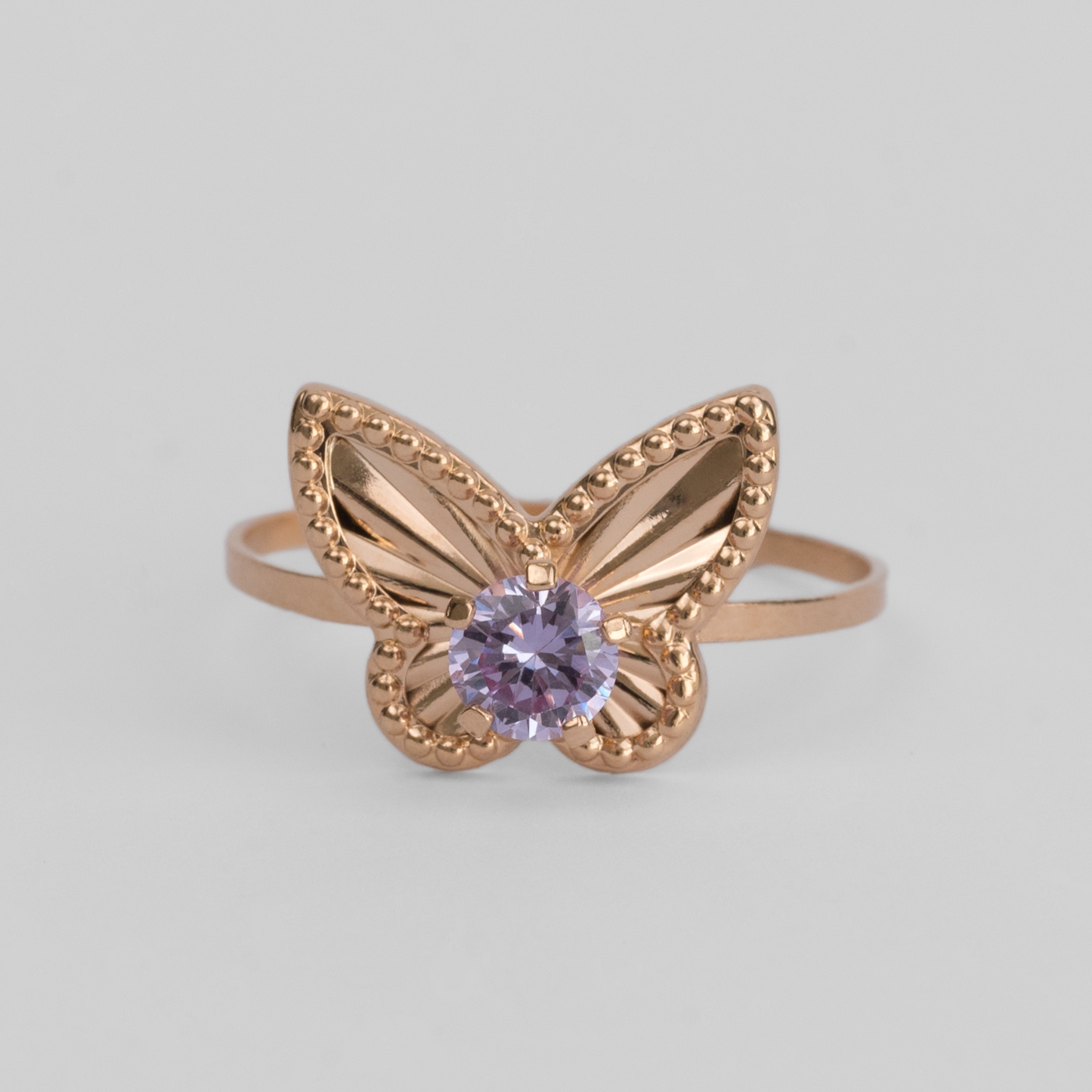 Anillo Mariposa con Circón en Oro Rosado 18K