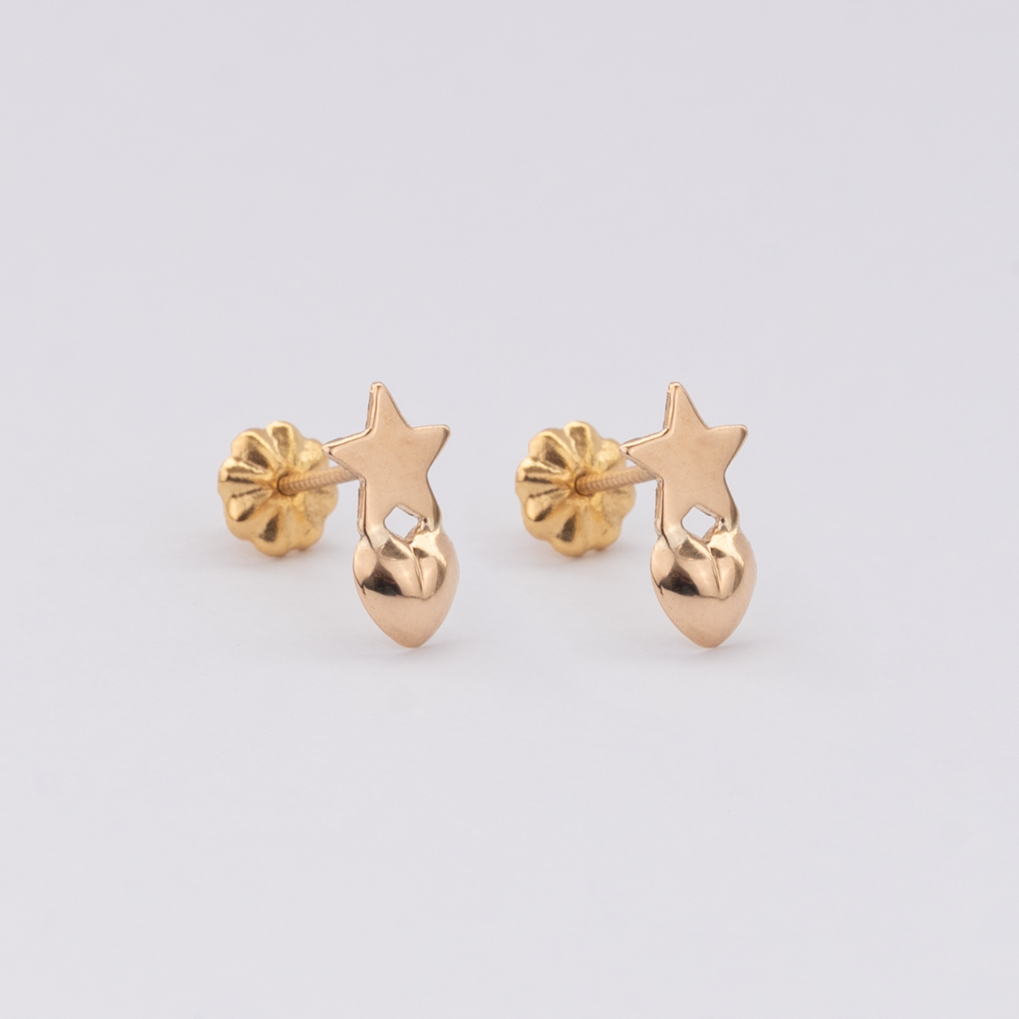 Aros Estrella y Corazón Oro Rosado 18K