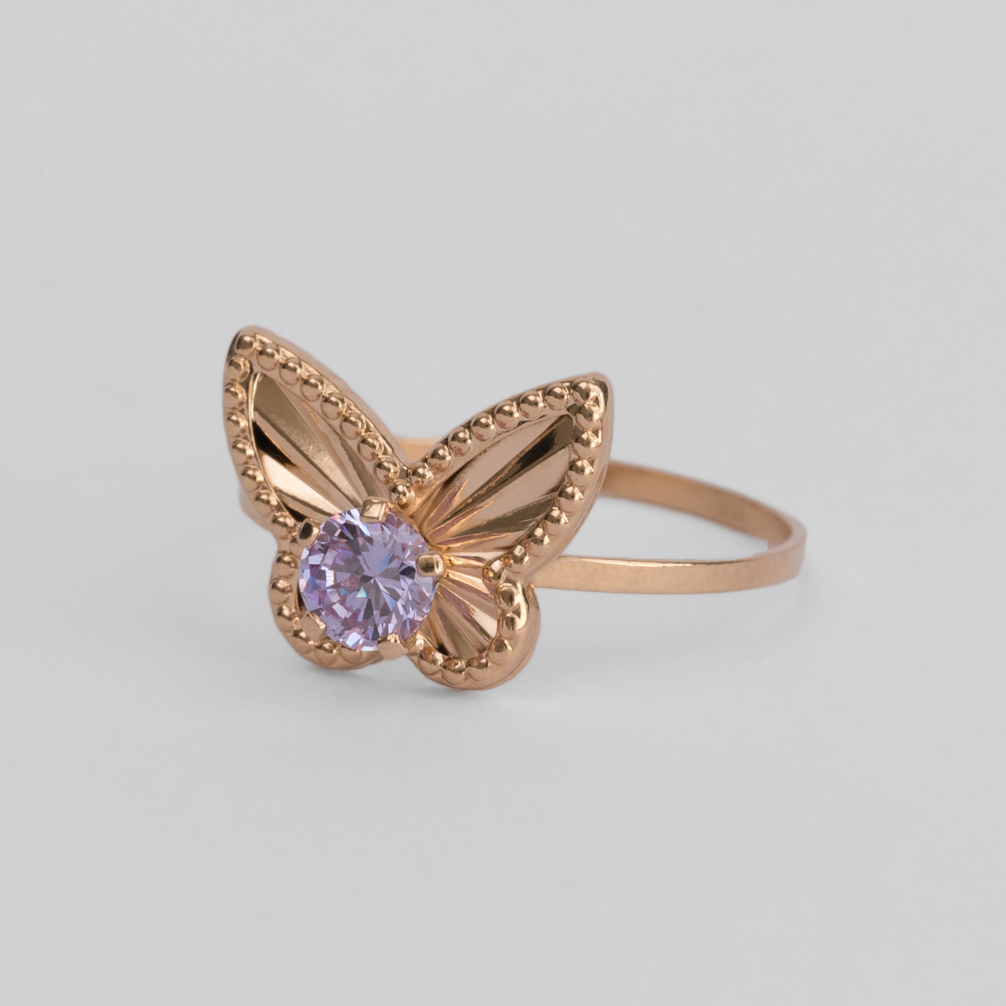 Anillo Mariposa con Circón en Oro Rosado 18K