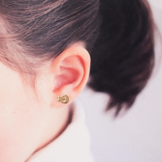 Aros Estrella Luna Oro Rosado 18K