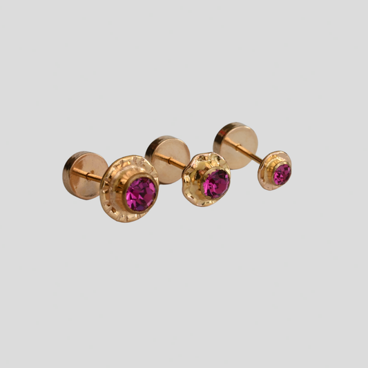 Aros Abridores Chatón Morado Oro Rosado 14K