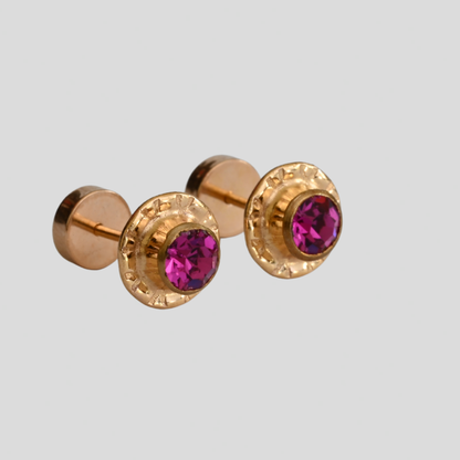 Aros Abridores Chatón Morado Oro Rosado 14K