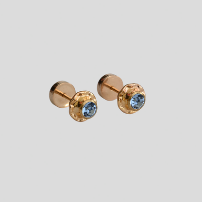 Aros Abridores Chatón Agua Marina Oro 14K