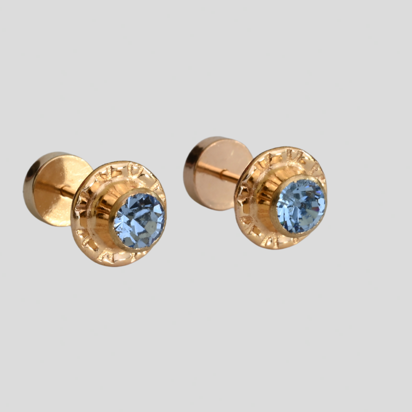 Aros Abridores Chatón Agua Marina Oro 14K