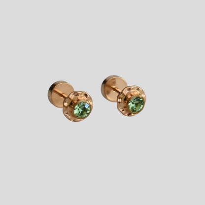 Aros Abridores Chatón Esmeralda Oro Rosado 14K