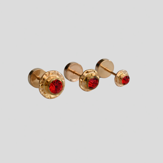 Aros Abridores Chatón Rubí Oro Rosado 14K