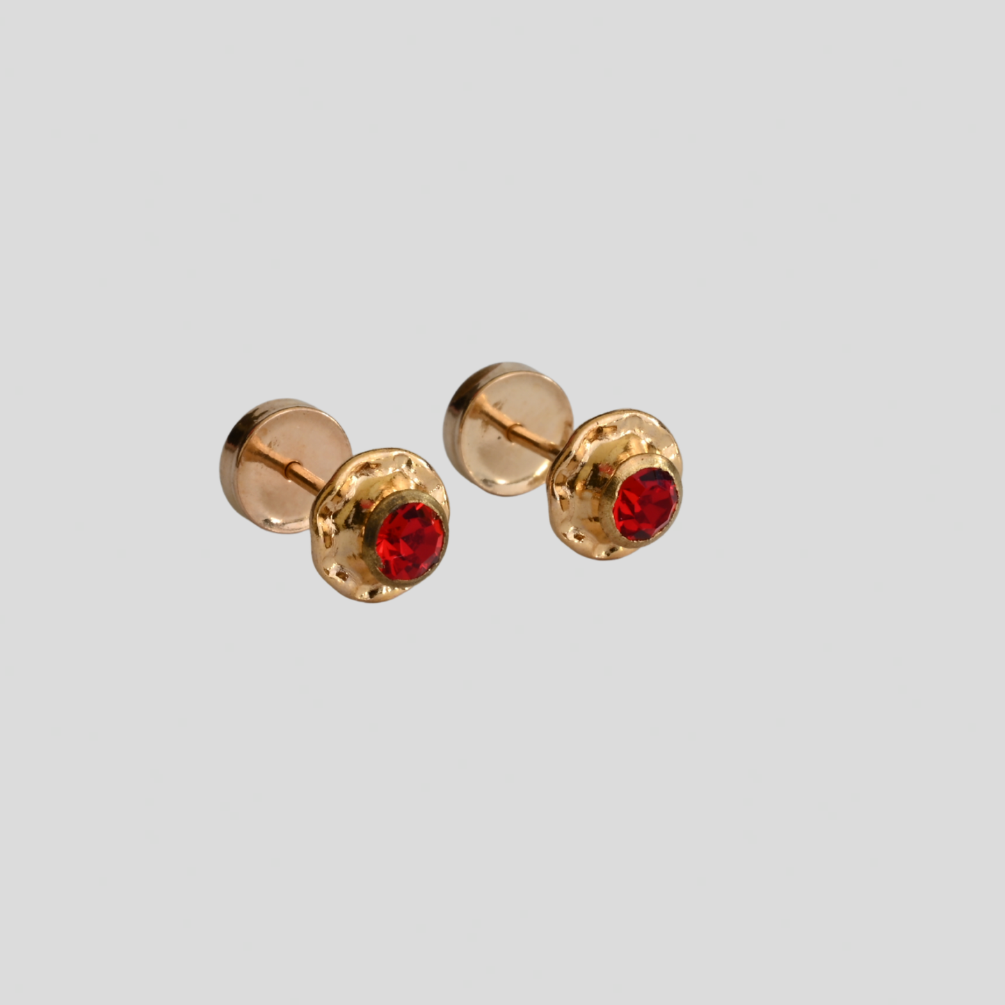 Aros Abridores Chatón Rubí Oro Rosado 14K