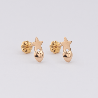 Aros Estrella y Corazón Oro Rosado 18K