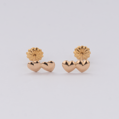 Aros Doble Corazón Oro Rosado 18K