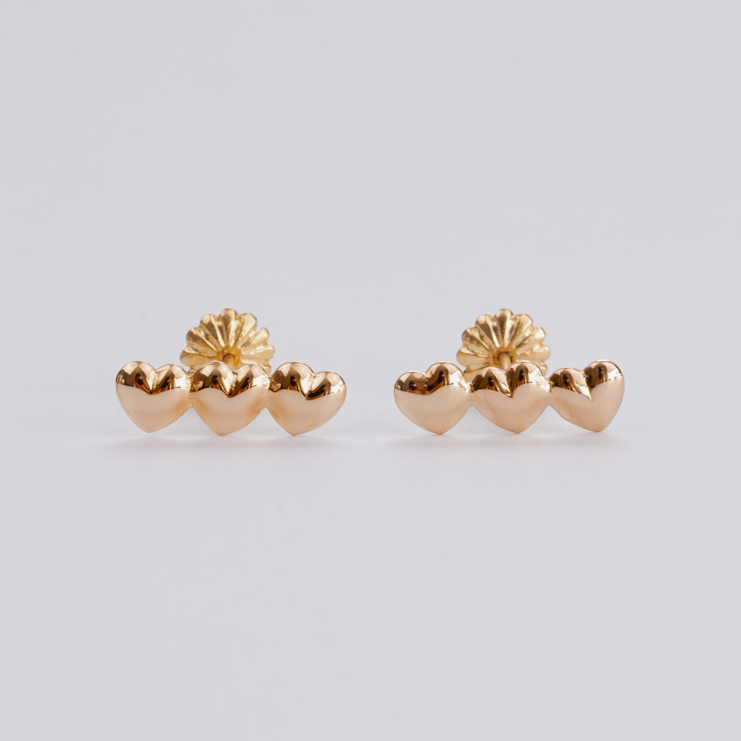 Aros Triple Corazón Oro Rosado 18K