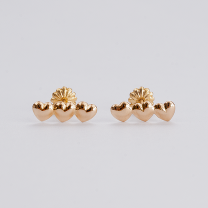 Aros Triple Corazón Oro Rosado 18K