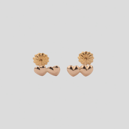 Aros Doble Corazón Oro Rosado 18K