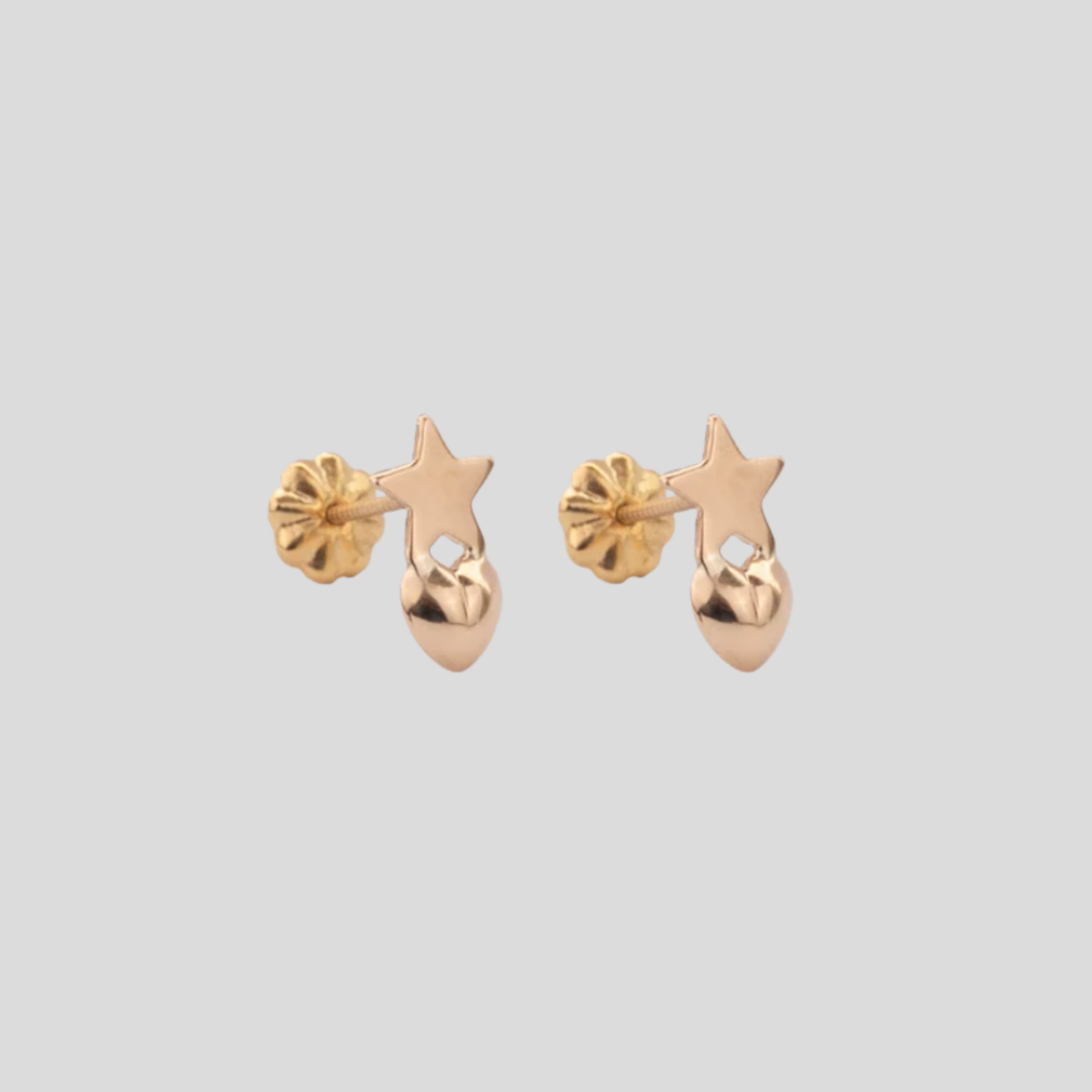 Aros Estrella y Corazón Oro Rosado 18K