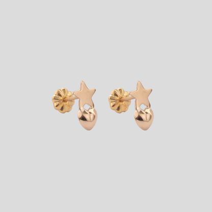 Aros Estrella y Corazón Oro Rosado 18K