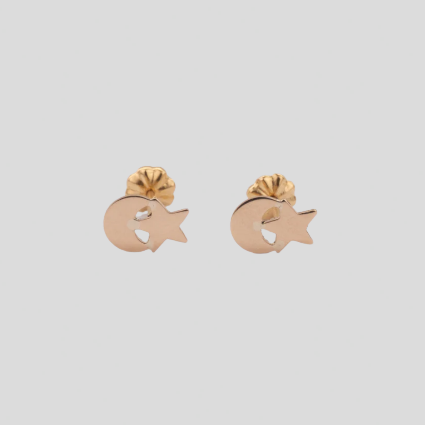 Aros Estrella Luna Oro Rosado 18K