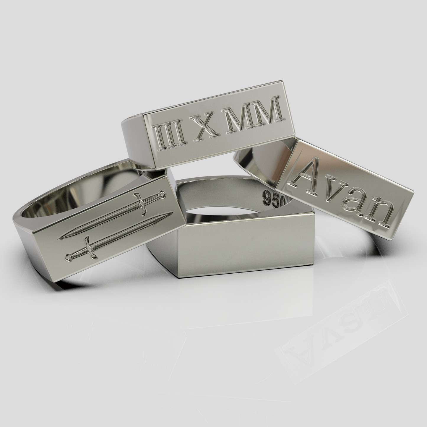 Anillo Sello Rectangular Personalizable Plata 950