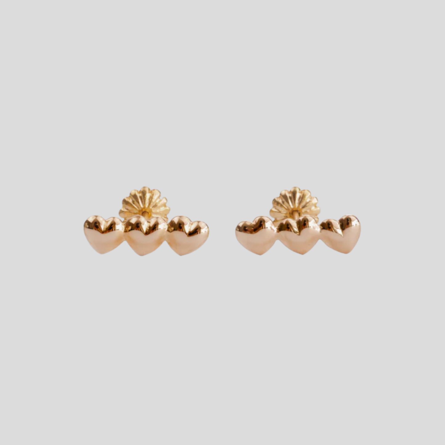 Aros Triple Corazón Oro Rosado 18K